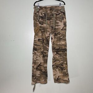 Vintage MISS ME Embroidered Med Studded Camo Low Rise Cargo Pants Drawstring Y2K